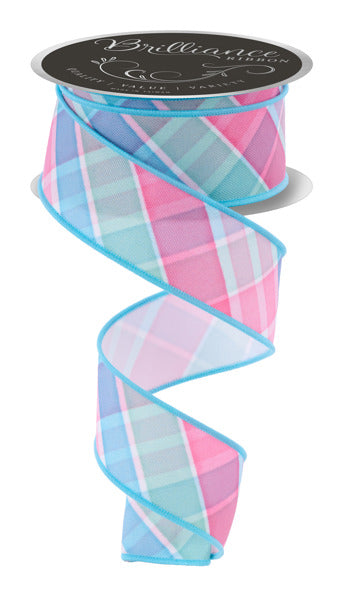 LS1110YR  1.5" x 10yd Bold Plaid Lt Teal/Pink/Mint