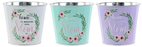 KE2240   Home Where Mom Is Tin Pot Cover    White/Mint/Lavender