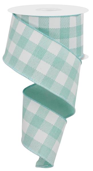 RG01800AN  2.5" x 10yd Striped Check On Royal Mint Green/White