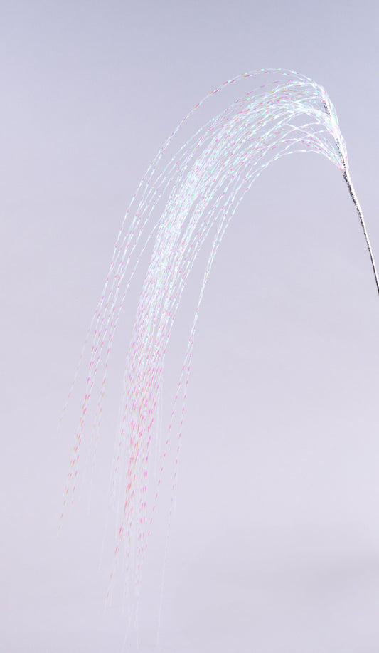 XS136227  46"L Swirled Irid. Twig Dangling Spray  White