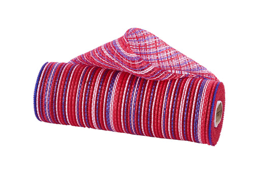 RE1369YN     10" x 10yd Vertical Multicolor Stripe Mesh      Red/Burg/Royal/Navy/Wht