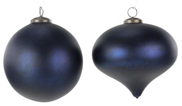 XH705719  6"Dia Rustic Onion Glass Orn Matte Navy Blue