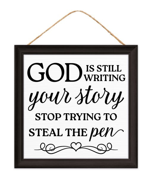 AP7376  10"Sq God/Writing Story Sign White/Black