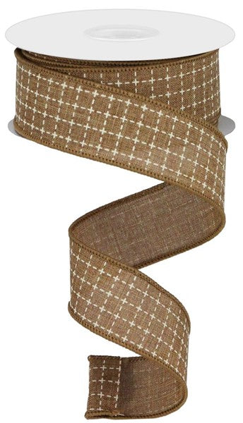 RGA1044J1  1.5" x 10yd Raised Stitched Squares/Royal Tan/Cream