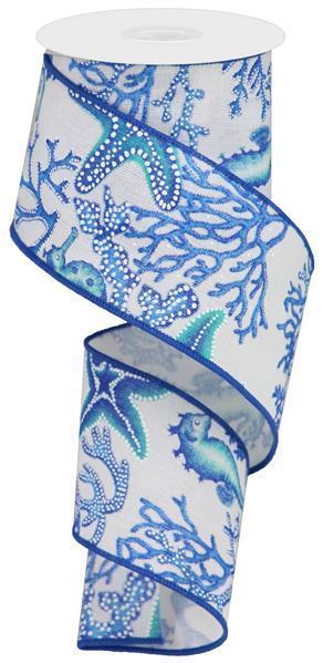 RW786403  2.5" x 10yd Seahorse/Coral/Starfish White/Blue/Teal