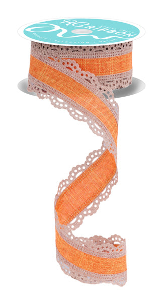 RGA154120   1.5" x 10yd  Lace Edge Royal Burlap   Light Beige/Orange