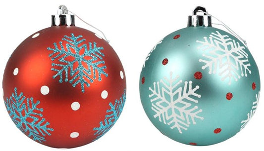 XH1113 120Mm Polka Dot/Snowflake Ball Ornament Turq/Red/White
