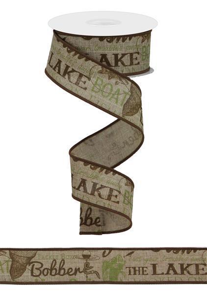 RG1407     1.5" x 10yd Fish Words/Royal    Chocolate, Moss Green