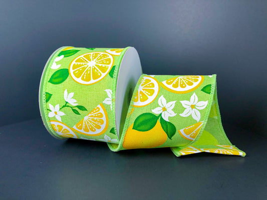 41237-40-09    2.5"X10YDS    Lemons-Flowers    Lime/Yellow
