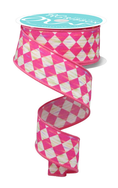 RGF162511  1.5" x 10yd Antique Diamond Hot Pink/White