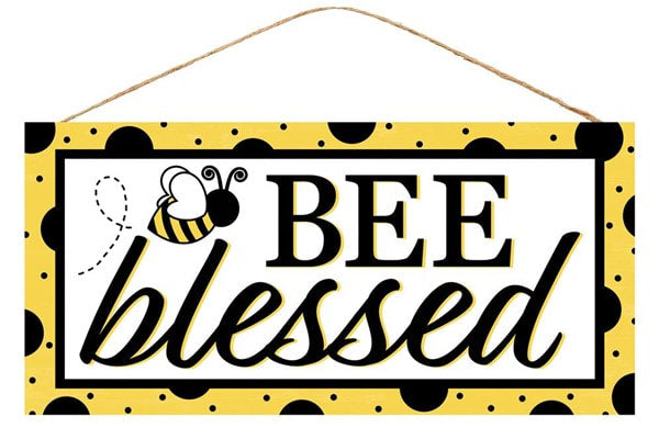 AP8482 12.5"L X 6"H Bee Blessed Sign Yellow/Black/White