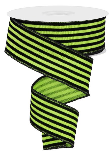 RGE139333  1.5" x 10yd Velvet Vertical Thin Lines Lime Green/Black