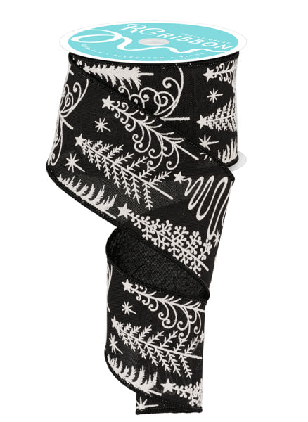 RGE161502     2.5" x 10yd Multi Trees/Faux Royal Burlap    Black/White