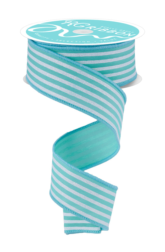 RGF1974AN  1.5" x 10yd Glitter Vertical Stripe Mint Green/White