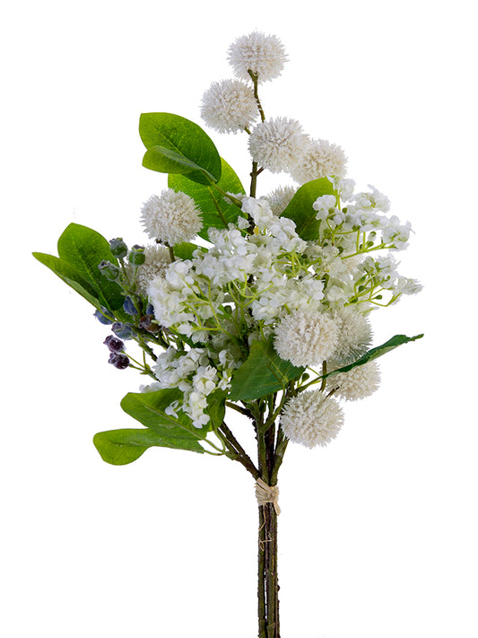 2150154WC 19" Spiky Ball Flower Bundle White/Cream