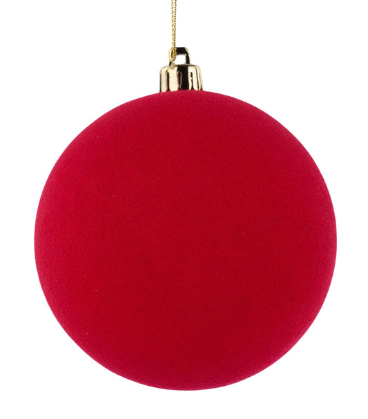 XH113724  100Mm Smooth Flocked Ball Ornament  Red