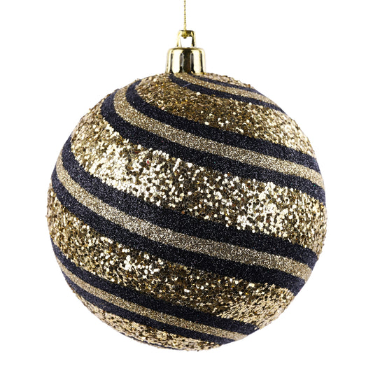 XY8981M2   100Mm Glitter Diagonal Stripe Ball Orn   Gold/Black
