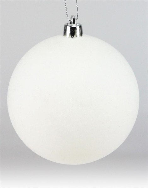XH113727 100MM Smooth Flocked Ball Ornament White