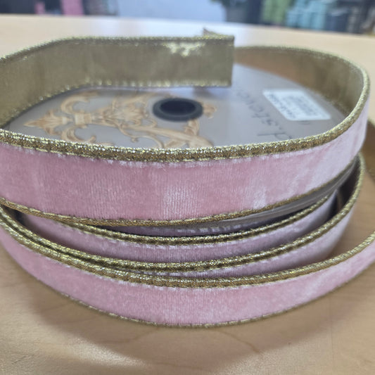 ds05-0596   1"X10YDS  Lush Velvet Metallic Gold Back, Pink