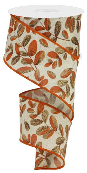 RGC1198C2  2.5" x 10yd Bold Leaves/Royal Crm/Lt Bge/Dk Brn/Dk Org