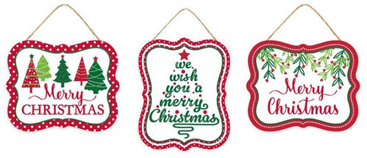 MD1450    5"Lx4"H Embss Merry Christmas Sign   White/Red/Emerald/Lime