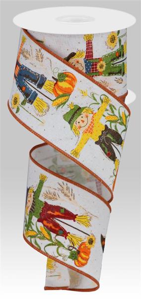 RGB127827  2.5" x 10yd Scarecrows/Glitter On Royal White/Multi