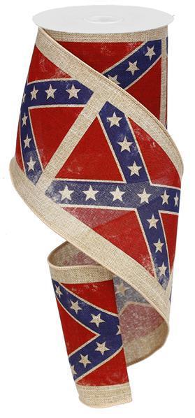 RG01124 4”x10YD Confederate Flag On Royal Beige/Red/Blue