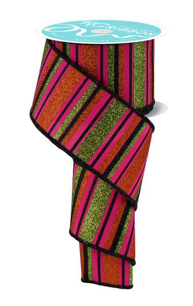 RGF191311  2.5" x 10yd Horizontal Stripe Hot Pink/Lime/Orng/Blck
