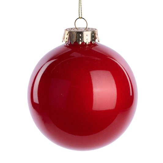 XH966124   100Mm Dia Lacquer/Glass Look Ornament     Red