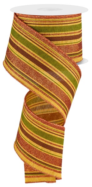 RGE182257  2.5" x 10yd Vertical Stripe Dk Mstd/Moss/Brwn/Orng