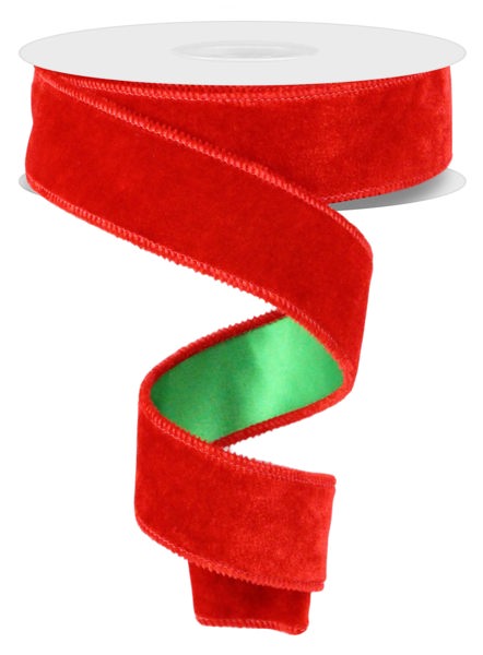 RGE177973  1.5" x 10yd Deluxe Velvet/Satin Backing Red/Green