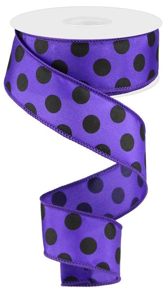 RG15868W  1.5" x 10yd Large Polka Dot Purple/Black