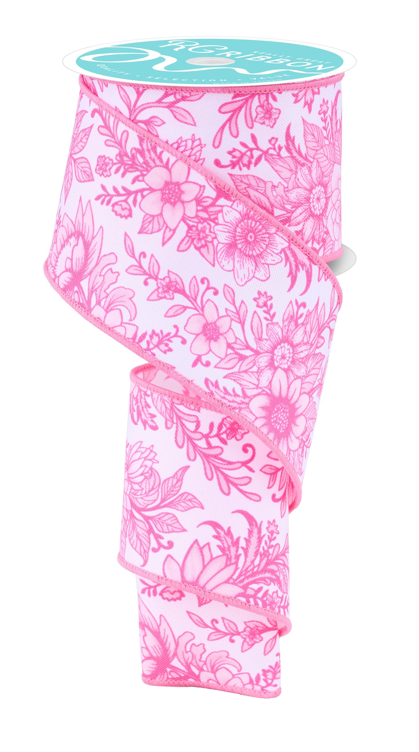RGH114627  2.5" x 10yd Chinoiserie Florals White/Multi Pink