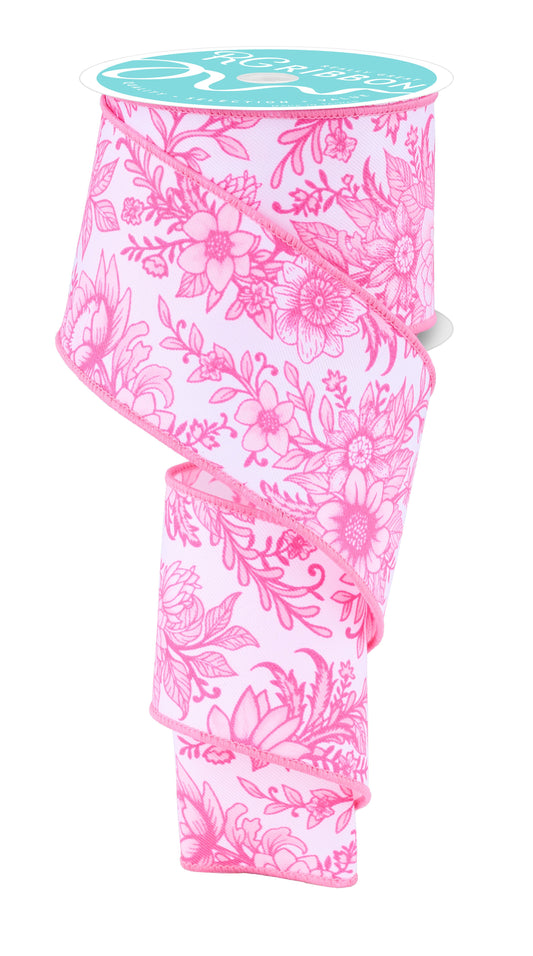 RGH114627  2.5" x 10yd Chinoiserie Florals White/Multi Pink