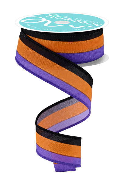 RGE1609YR  1.5" x 10yd Faux 3-In-1 Vertical Stripe Black/Orange/Purple