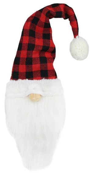 XN420782  20"H x 5"W Velvet/Check Gnome Head Red/Black/White