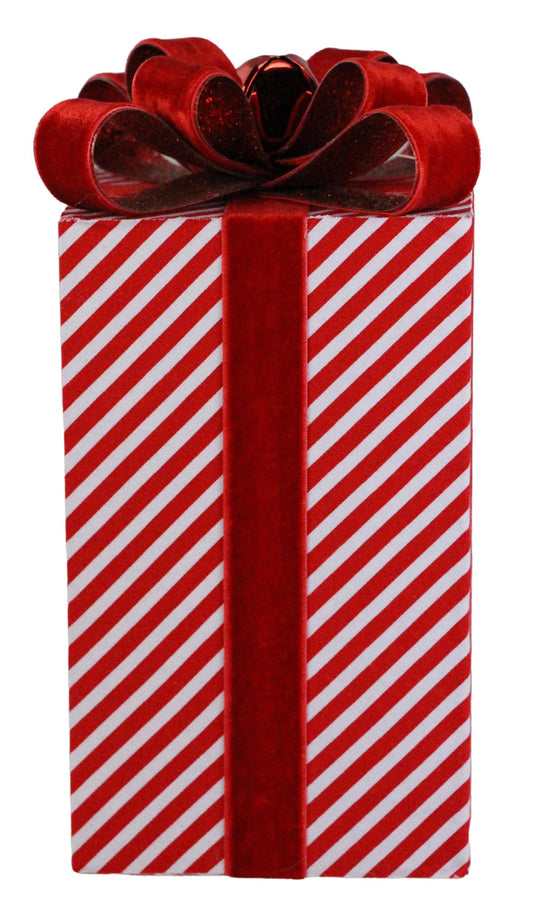 XC835124     9.75"H x 4.75"Sq Wrapped Present     Red/White