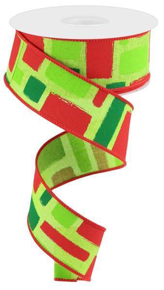 RGC128133   1.5" x 10yd Bold Brush Strokes/Royal   Lime/Red/Emerald