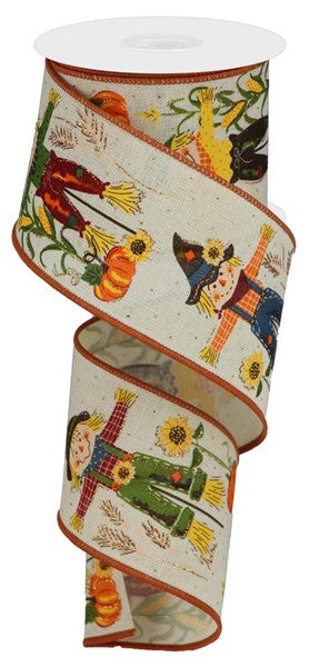 RGB1278C2  2.5" x 10yd Scarecrows/Glitter On Royal Cream/Multi