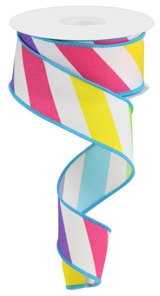RGC188830   1.5" x 10yd Large Multi Diagonal Stripe    Ivory/Multi