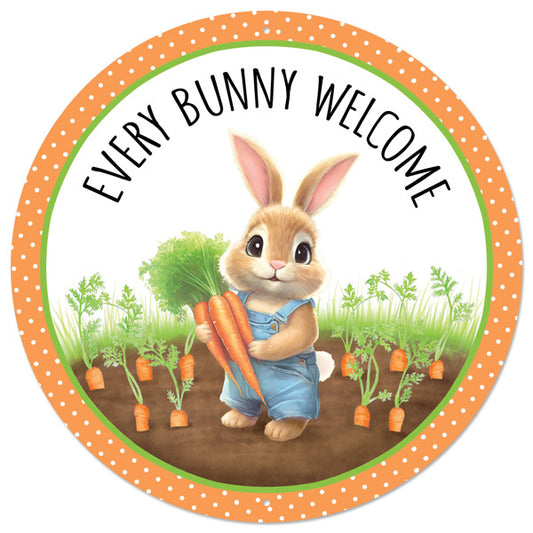 MD1529   12"Dia Metal Every Bunny Welcome Sign  Org/Brn/Grn/Blue/Wht/Blk