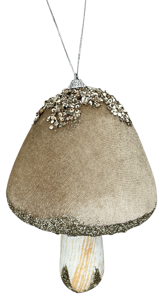 86653TAUPE   H7.5xDIA5    Velvet Mushroom Ornament   Taupe