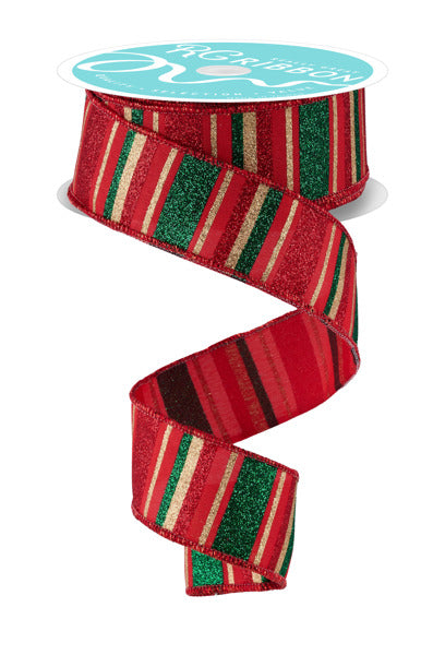 RGF191224  1.5" x 10yd Horizontal Stripe Red/Emerald/Gold
