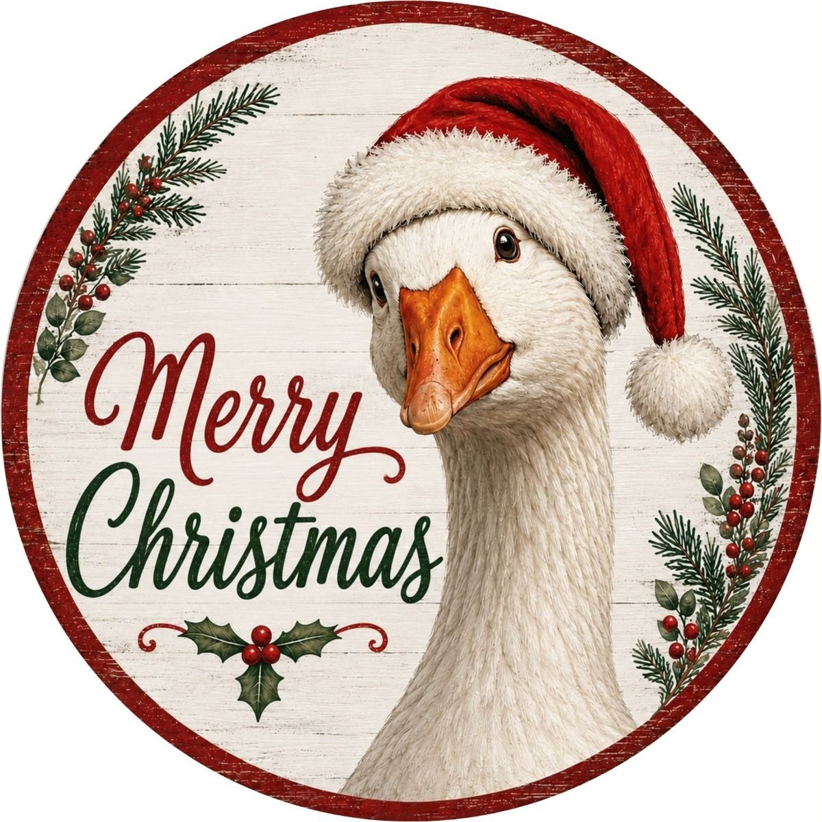 CUS2579L   18" Round MDF Goose W/Hat Merry Christmas Sign