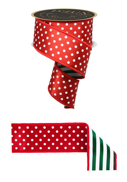 LX30654N  2.5" x 10yd Polka Dot/Stripe/Fused Red/White/Emerald