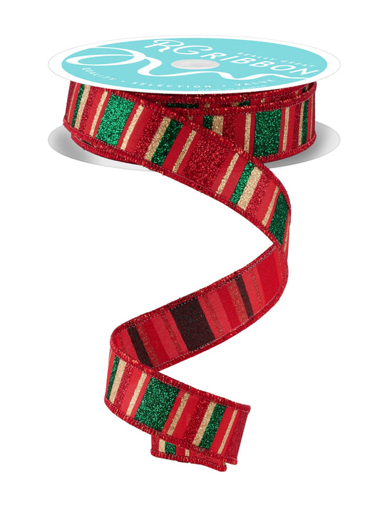 RGF791224    7/8" x 10yd Horizontal Stripe    Red/Emerald/Gold