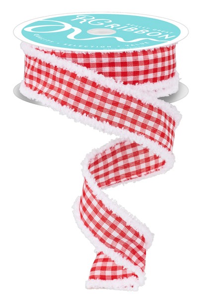 RG0820824  1.5" x 10yd Gingham Check/Drift Red/White