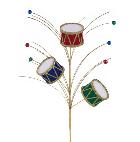 XP019651  23"L Glitter/Felt Christmas Drums Spray  Traditional Multi