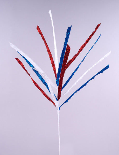 HJ1069  25"L Glittered Paper Grass Pick   Red/White/Blue