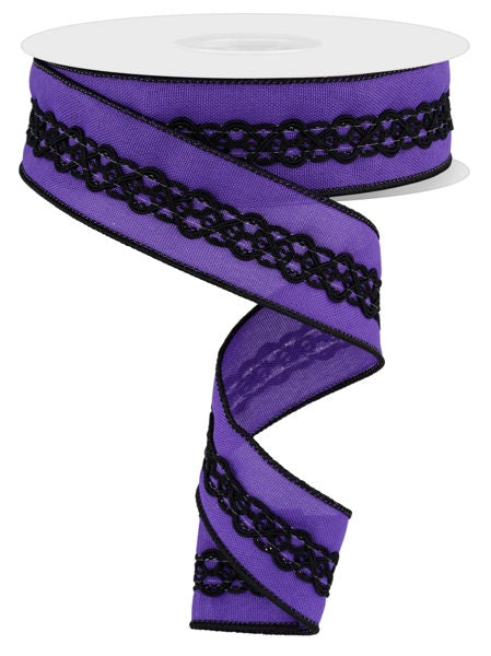 RGC811223  1.5" x 10yd 2-In-1 Faux Royal/Lace Purple/Black